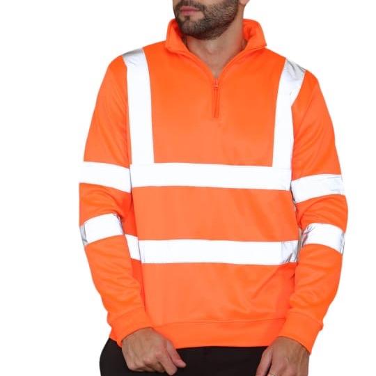 HI VIZ HIGH VISIBILITY QUARTER ZIP SWEATSHIRT WORK SAFETY FLEECE